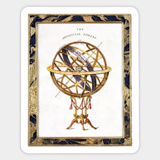 Vintage Astronomy, Artificial or Armillary Sphere with a Decorative Border Sticker